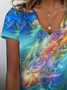Damen Abstrakt Kurzarm T-Shirts T-Shirt V-Ausschnitt Print Lässig Sommer T-Shirt mit Grafik Oberteile