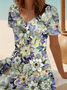 Damen Geblümt Kurzarm Sommer Print Kleid V-Ausschnitt Täglich Lässig Midi Passen & Flare Kleid A-Linien-Kleid