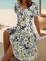 Damen Geblümt Kurzarm Sommer Print Kleid V-Ausschnitt Täglich Lässig Midi Passen & Flare Kleid A-Linien-Kleid