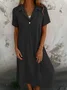 Damen Unifarben Kurzarm Sommer Kleid Hemdkragen Täglich Lässig Maxikleid A-Linien-Kleid