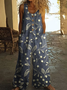 Damen Geblümt Rundhals Ärmellos Lässig Sommer Jumpsuit