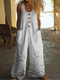 Damen Geblümt Rundhals Ärmellos Lässig Sommer Jumpsuit