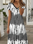 Damen abstrakte Streifen Kurzarm Sommer Print Kleid V-Ausschnitt Täglich Lässig Maxikleid X-Linie Kleid