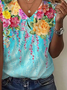 Damen Geblümt Kurzarm T-Shirts T-Shirt V-Ausschnitt Print Lässig Sommer T-Shirt mit Grafik Oberteile