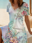 Damen Geblümt Kurzarm Sommer Print Kleid V-Ausschnitt Täglich Lässig Midi Passen & Flare Kleid A-Linien-Kleid