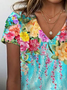 Damen Geblümt Kurzarm T-Shirts T-Shirt V-Ausschnitt Print Lässig Sommer T-Shirt mit Grafik Oberteile