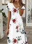 Damen Geblümt Kurzarm Sommer Print Kleid V-Ausschnitt Täglich Lässig Maxikleid X-Linie Kleid