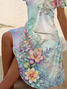 Damen Geblümt Kurzarm Sommer Print Kleid V-Ausschnitt Täglich Lässig Midi Passen & Flare Kleid A-Linien-Kleid
