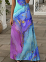 Damen Abstrakt Kurzarm Sommer Print Kleid V-Ausschnitt Täglich Lässig Maxikleid X-Linie Kleid