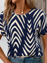 Damen Gestreift Kurzarm T-Shirts T-Shirt Rundhals Print Lässig Sommer T-Shirt mit Grafik Oberteile