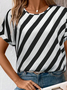 Damen Gestreift Kurzarm T-Shirts T-Shirt Rundhals Print Lässig Sommer T-Shirt mit Grafik Oberteile