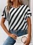 Damen Gestreift Kurzarm T-Shirts T-Shirt Rundhals Print Lässig Sommer T-Shirt mit Grafik Oberteile