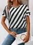 Damen Gestreift Kurzarm T-Shirts T-Shirt Rundhals Print Lässig Sommer T-Shirt mit Grafik Oberteile