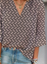 Damen Geometrisch Dreiviertelärmel Bluse Frühling/Herbst Print V-Ausschnitt Täglich Lässig Oberteile