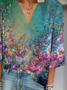 Damen Geblümt Dreiviertelärmel Bluse Frühling/Herbst Print V-Ausschnitt Täglich Lässig Oberteile