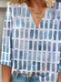 Damen Geometrisch Dreiviertelärmel Bluse Frühling/Herbst Print V-Ausschnitt Täglich Lässig Oberteile