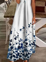 Damen Geblümt Kurzarm Sommer Print Kleid V-Ausschnitt Täglich Lässig Maxikleid X-Linie Kleid