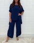 Damen Unifarben Zweiteiliges Set Täglich Halbarm Retro Sommer Bluse mit Hose Matching Set