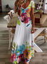 Damen Geblümt Kurzarm Sommer Print Kleid V-Ausschnitt Täglich Lässig Maxikleid X-Linie Kleid
