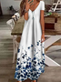 Damen Geblümt Kurzarm Sommer Print Kleid V-Ausschnitt Täglich Lässig Maxikleid X-Linie Kleid