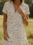 Damen Geblümt Kurzarm Sommer Print Kleid Schalkragen Täglich Lässig Knielänge A-Linien-Kleid