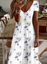 Damen Geblümt Kurzarm Sommer Print Kleid V-Ausschnitt Täglich Lässig Maxikleid X-Linie Kleid