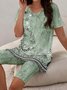 Damen Geblümt Zweiteiliges Set Täglich Kurzarm Lässig Sommer Bluse mit Hose Matching Set