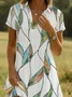 Damen Geblümt Kurzarm Sommer Print Kleid Schalkragen Täglich Lässig Knielänge A-Linien-Kleid
