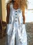 Damen Geblümt Rundhals Ärmellos Lässig Sommer Jumpsuit