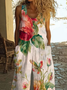 Damen Geblümt Rundhals Ärmellos Lässig Sommer Jumpsuit