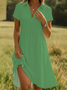 Damen Unifarben Kurzarm Sommer Kleid Schalkragen Täglich Lässig Knielänge A-Linien-Kleid