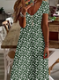 Damen Geblümt Kurzarm Sommer Print Kleid V-Ausschnitt Täglich Lässig Maxikleid X-Linie Kleid