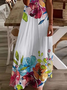 Damen Geblümt Kurzarm Sommer Print Kleid V-Ausschnitt Täglich Lässig Maxikleid X-Linie Kleid