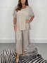 Damen Unifarben Zweiteiliges Set Täglich Halbarm Retro Sommer Bluse mit Hose Matching Set
