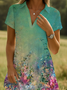 Damen Geblümt Kurzarm Sommer Print Kleid Schalkragen Täglich Lässig Knielänge A-Linien-Kleid