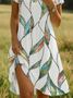 Damen Geblümt Kurzarm Sommer Print Kleid Schalkragen Täglich Lässig Knielänge A-Linien-Kleid