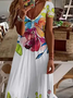 Damen Geblümt Kurzarm Sommer Print Kleid V-Ausschnitt Täglich Lässig Maxikleid X-Linie Kleid