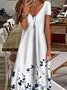 Damen Geblümt Kurzarm Sommer Print Kleid V-Ausschnitt Täglich Lässig Maxikleid X-Linie Kleid