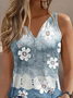 Damen Ärmellos Tanktop Oberteile Leibchen Sommer Geblümt Print V-Ausschnitt Täglich Lässig Oberteile