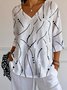 Damen Gestreift Dreiviertelärmel T-Shirts T-Shirt V-Ausschnitt Lässig Frühling/Herbst Oberteile