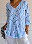 Damen Gestreift Dreiviertelärmel T-Shirts T-Shirt V-Ausschnitt Lässig Frühling/Herbst Oberteile