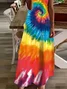 Damen Tie-Dye-Muster Kurzarm Sommer Print Kleid V-Ausschnitt Täglich Lässig Maxikleid X-Linie Kleid