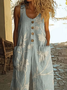 Damen Geblümt Rundhals Ärmellos Lässig Sommer Jumpsuit