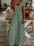 Damen Geblümt Kurzarm Sommer Print Kleid V-Ausschnitt Täglich Lässig Maxikleid X-Linie Kleid
