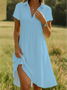 Damen Unifarben Kurzarm Sommer Kleid Schalkragen Täglich Lässig Knielänge A-Linien-Kleid