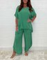 Damen Unifarben Zweiteiliges Set Täglich Halbarm Retro Sommer Bluse mit Hose Matching Set