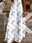 Damen Geblümt Kurzarm Sommer Print Kleid V-Ausschnitt Täglich Lässig Maxikleid X-Linie Kleid