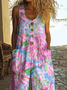 Damen Geblümt Rundhals Ärmellos Lässig Sommer Jumpsuit
