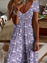 Damen Geblümt Kurzarm Sommer Print Kleid V-Ausschnitt Täglich Lässig Maxikleid X-Linie Kleid