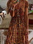 Damen Geblümt Kurzarm Sommer Print Kleid V-Ausschnitt Täglich Lässig Maxikleid X-Linie Kleid
